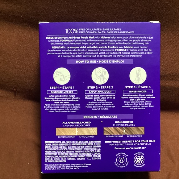 L'Oreal Ever Pure Anti-Brass Purple Mask Extra Pure Toning Rinse Out Treatments - Picture 4 of 9